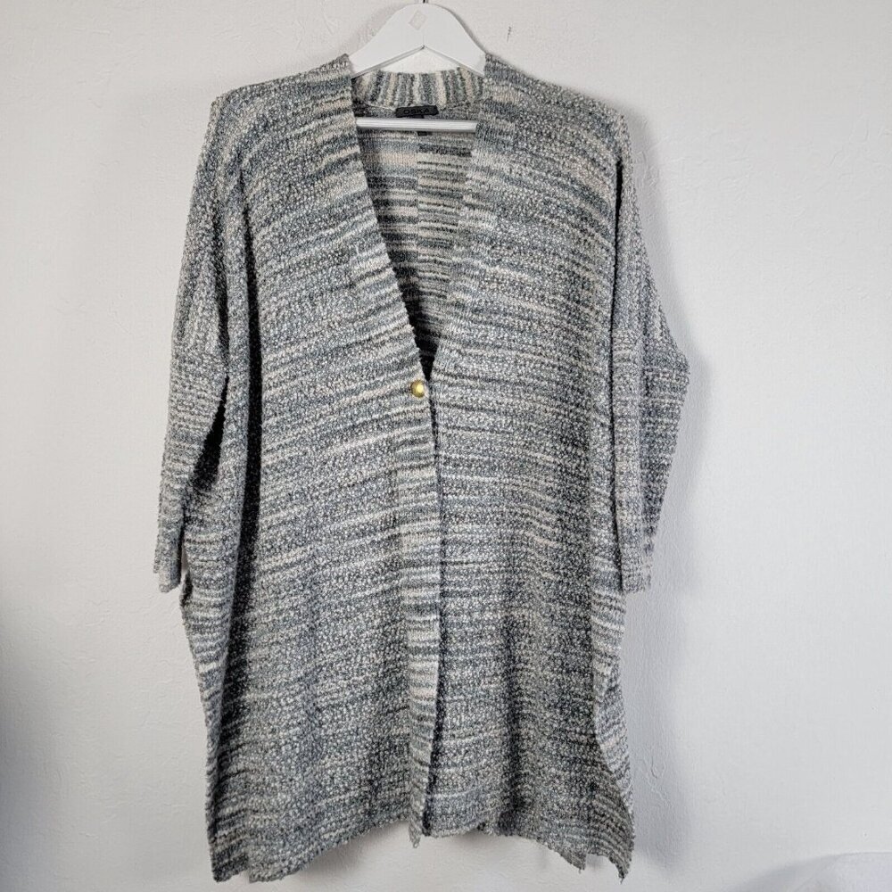 OSKA Womens Textured Knit Striped Cardigan Sweater Jacket Size 1 Cotton Blend